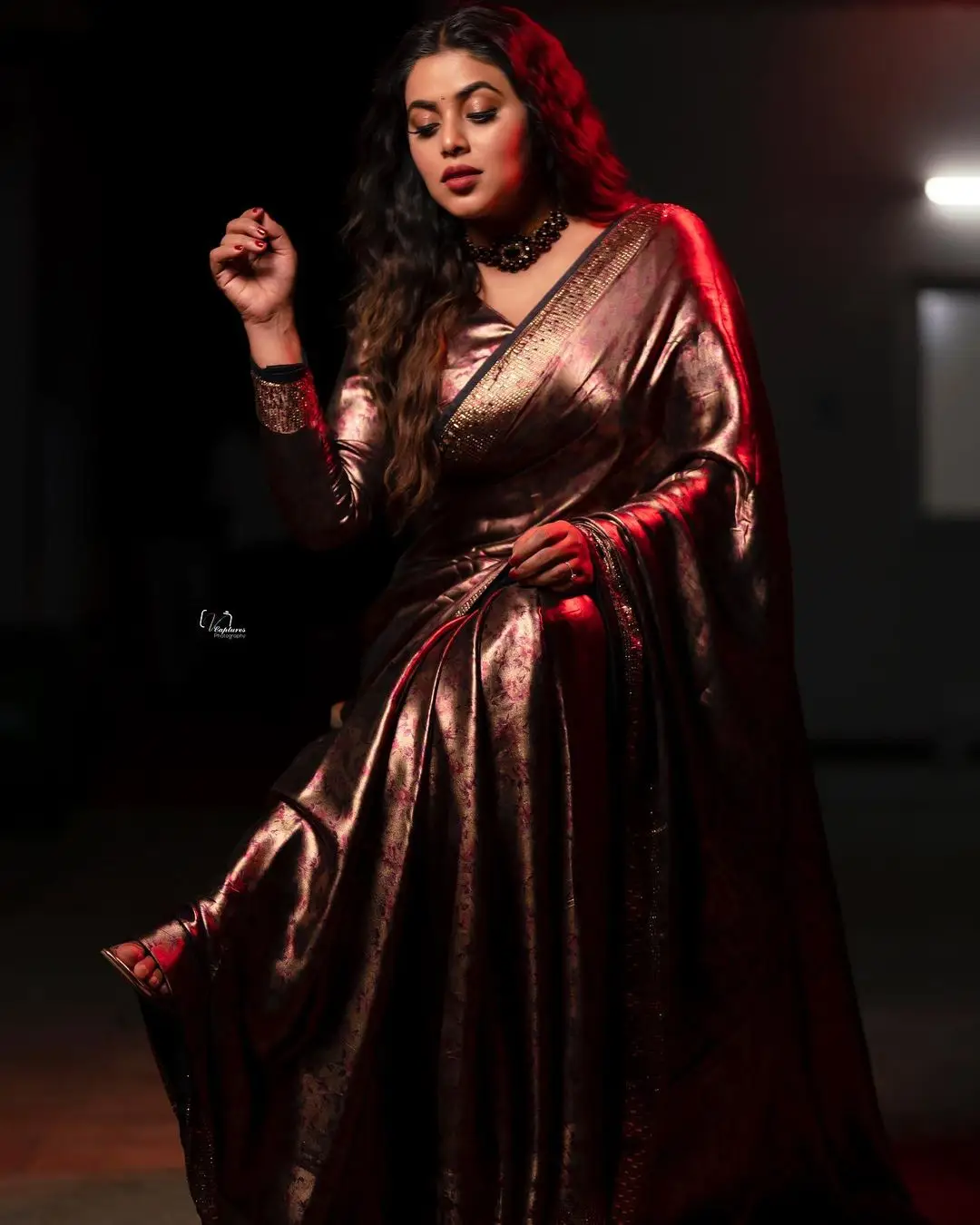 Malayalam Girl Shamna Kasim In Beautiful Jewellery Maroon Saree